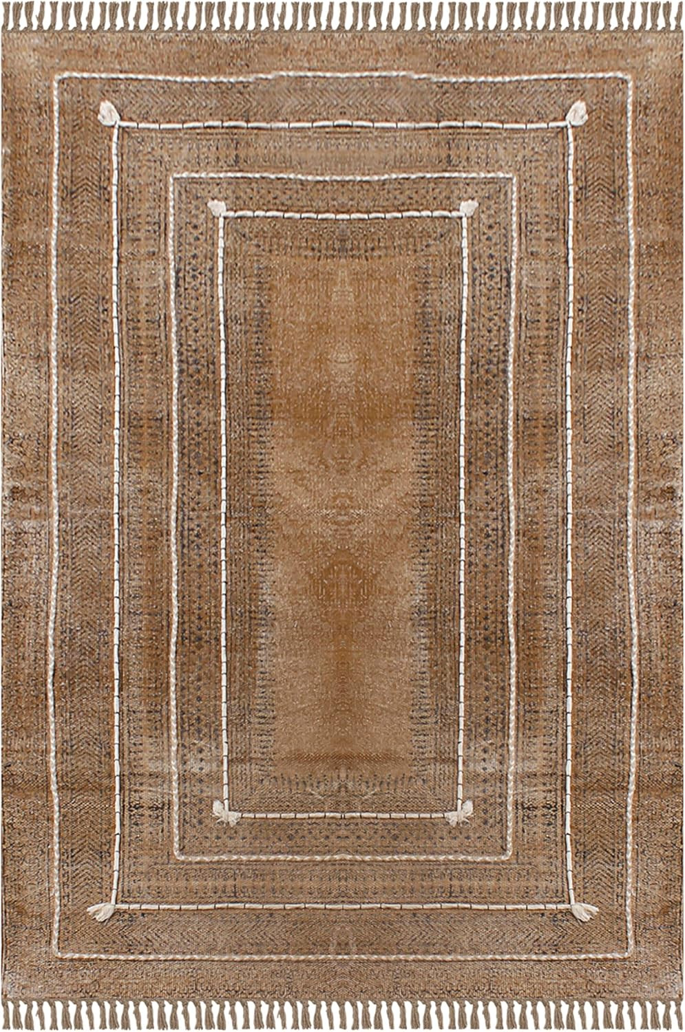 Kilim Area Rug 3x5 Bronze Brown Abstract Design Hand Block Printed Cotton Dhurrie Hand Surface Wash 0.19" Thick Handmade Boho Indoor Outdoor Use Flatweave Rugs for Kitchen,Enterway,Yoga | Amazon (US)