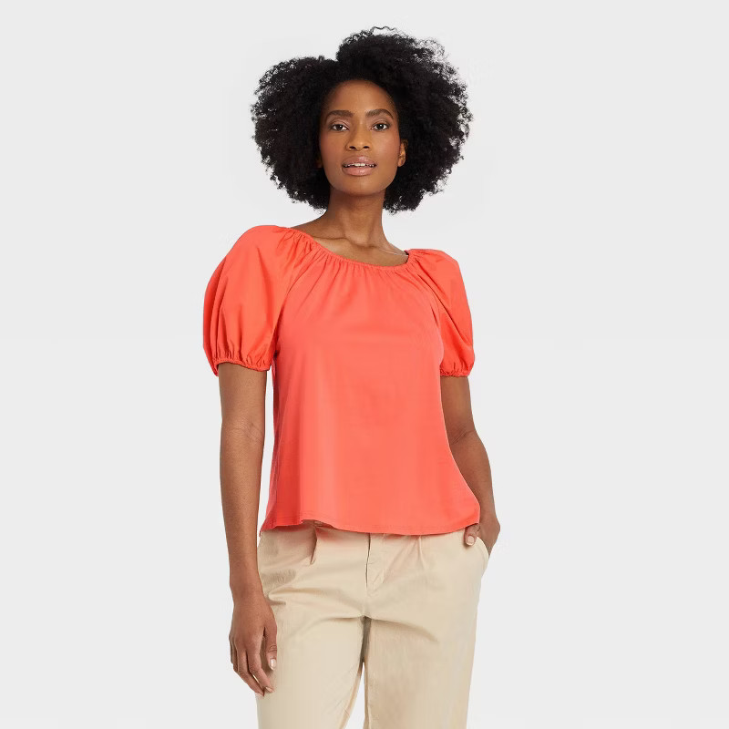 Women's Puff Short Sleeve Tie-Back Top - A New Day™ | Target