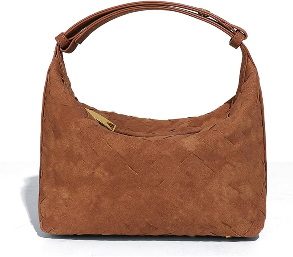 Luxurious Suede Hobo Bag - Women's Woven Leather Shoulder Bag with Spacious Interior | Amazon (US)