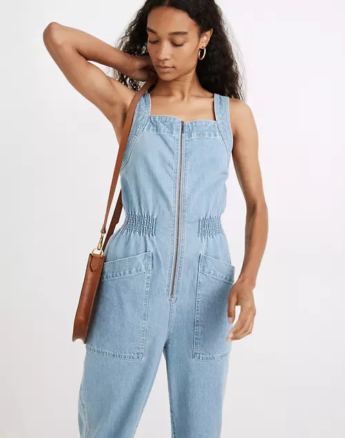 Denim Zip Smock-Waist Jumpsuit in Baisley Wash | Madewell