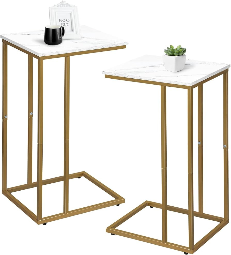 C Shaped End Table Set of 2, Small Side Table for Sofa and Bed, Couch Tables That Slide Under, Sn... | Amazon (US)