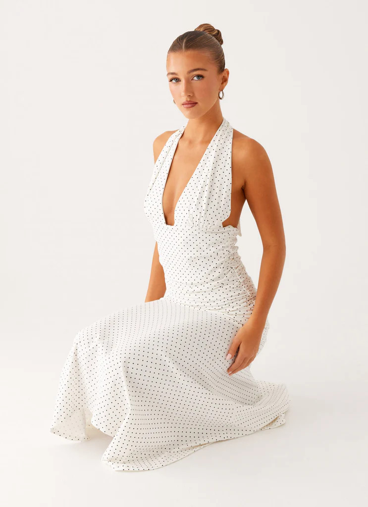 Grettana Halter Neck Midi Dress - White Polka Dot | Peppermayo (Global)