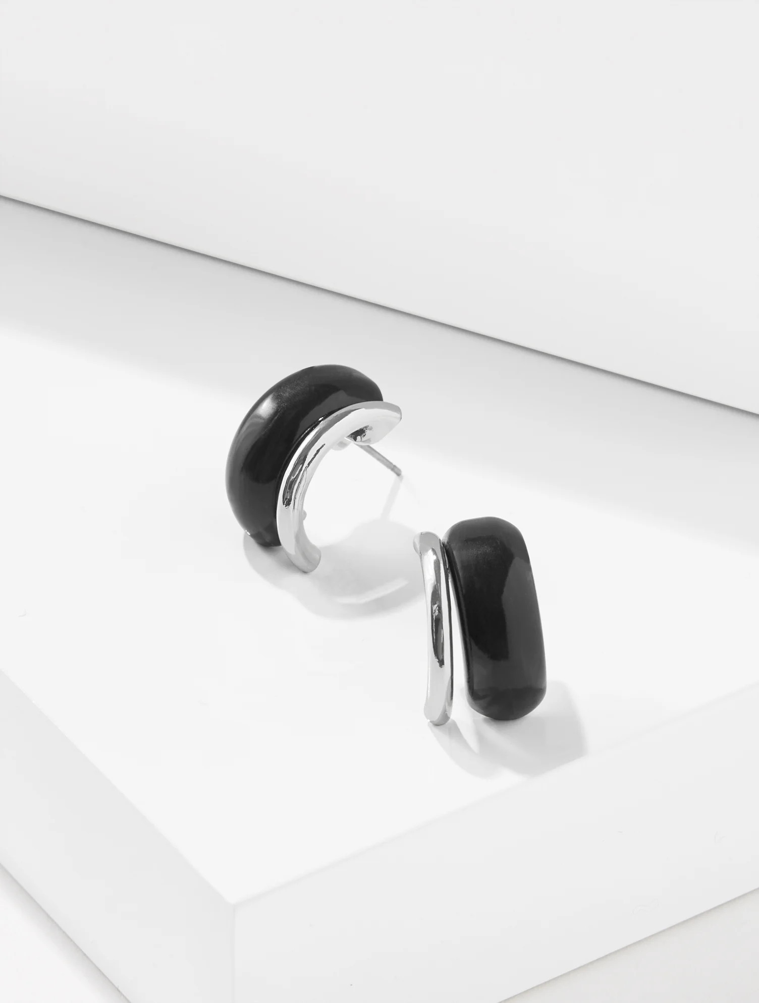 Split Hoop Earrings - Black/Silver - 001 Talbots | Talbots