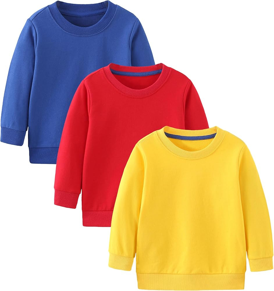 GFQLONG Toddler Boys 2 Pack Cotton Crewneck Sweatshirt, Baby Solid Long Sleeve Pullover Tops | Amazon (US)