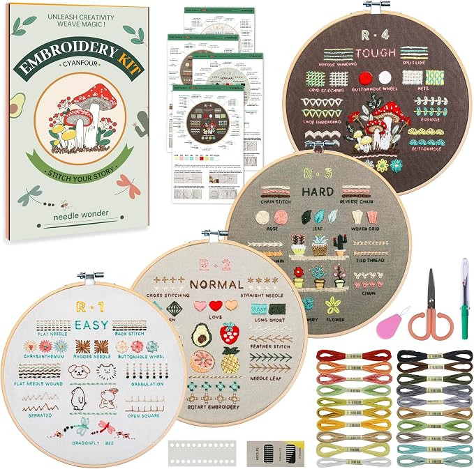 CYANFOUR Embroidery Kit for Beginners, 4 Stages to Learn 38 Stitches, with Step-By-Step Instructi... | Amazon (US)