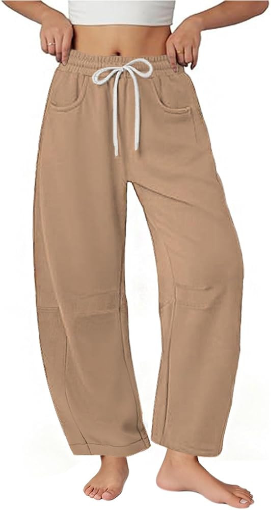 loveimgs Women Baggy Wide Leg Barrel Sweatpants Elastic Waist Pull On Barrel Pants Ankle Lounge P... | Amazon (US)