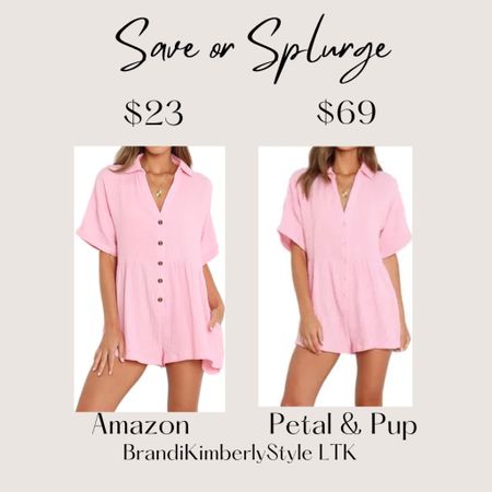 It’s Save or Splurge! Cute rompers that are almost identical with some differences. The buttons are the only thing I see different. shop on Amazon save and they come in different colors. Splurge with Petal & Pup’s version at Nordstrom‘s. I adore this romper for summer  BrandiKimberlyStyle, summer fashion, summer outfit

#LTKFindsUnder50 #LTKStyleTip #LTKFindsUnder100