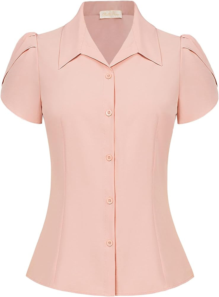 Belle Poque Summer Short Sleeve Button Down Blouse for Women V Neck Vintage Business Casual Shirt... | Amazon (US)