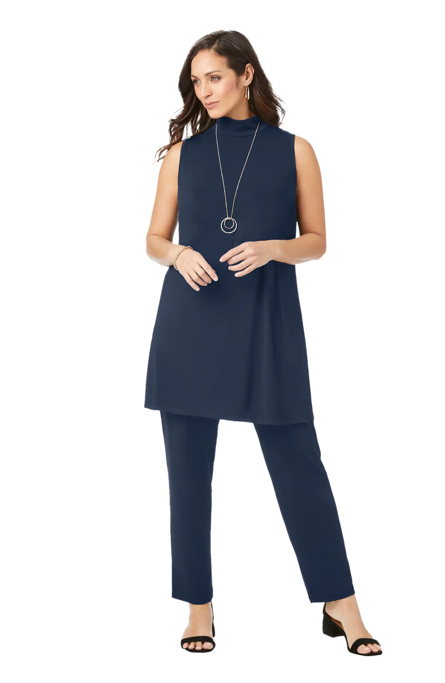 2-Piece Stretch Knit Mockneck Mega Tunic Set | Nordstrom