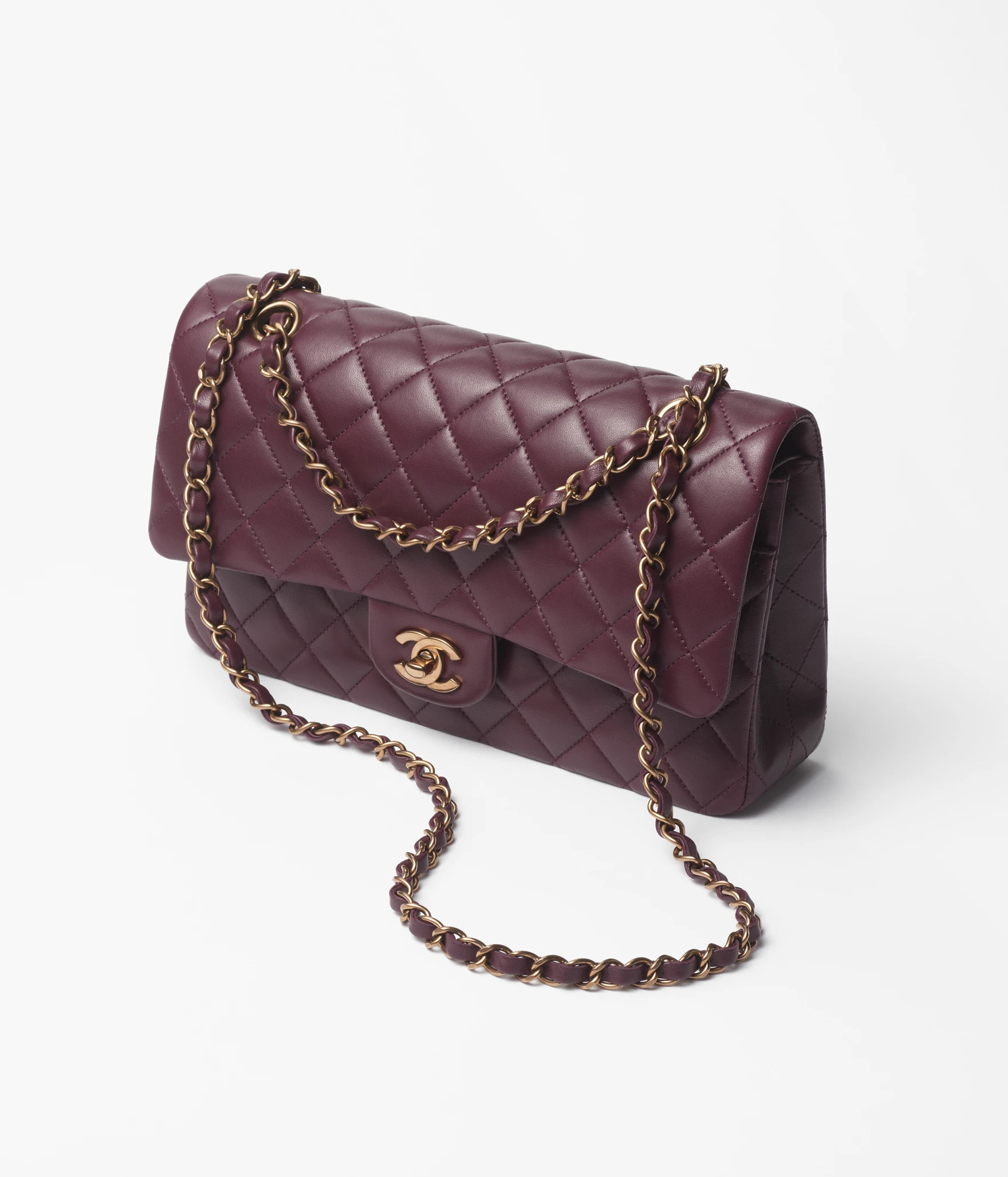 Classic 11.12 handbag, Lambskin & brown metal, burgundy — Fashion | CHANEL | Chanel, Inc. (US)