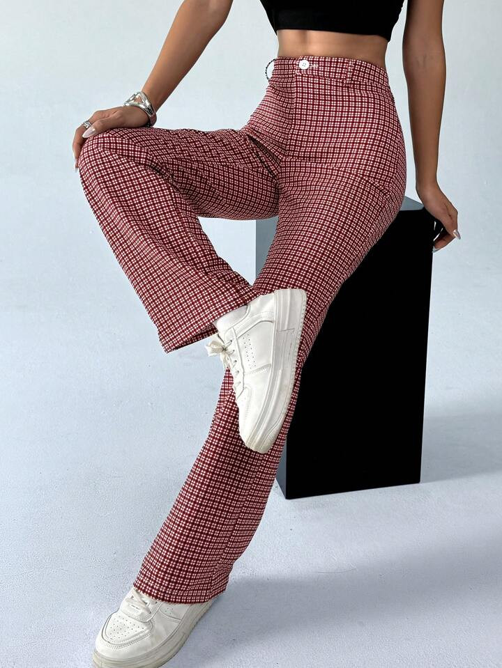 SHEIN EZwear Women's Plaid Straight-Leg Pants | SHEIN