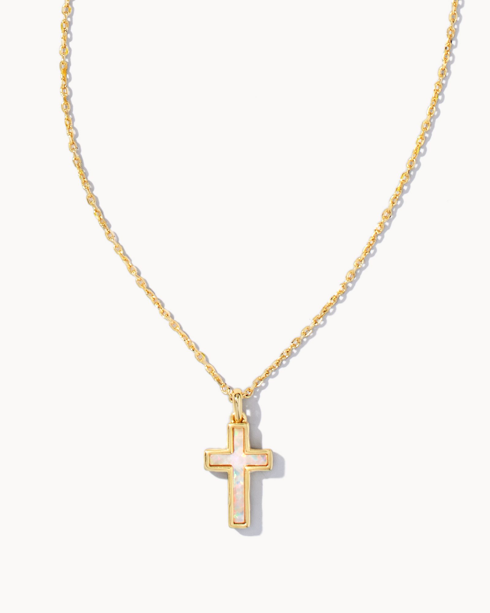 Cross Gold Pendant Necklace in White Kyocera Opal | Kendra Scott | Kendra Scott