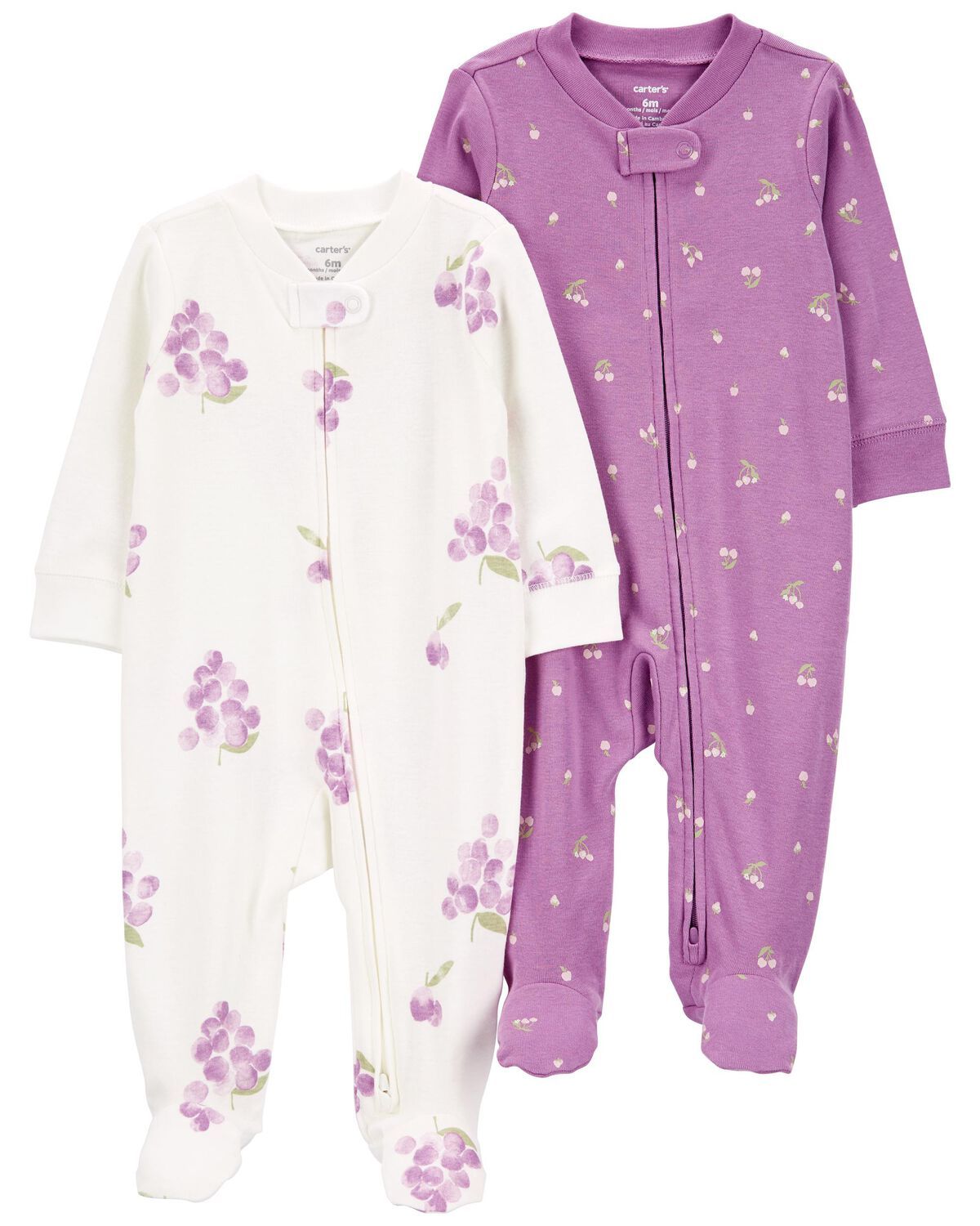White/Purple Baby 2-Pack 2-Way Zip Cotton Sleep & Play Pajamas | carters.com | Carter's