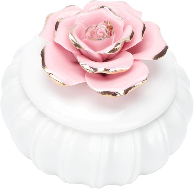Holibanna Ceramic Jewelry Box Nordic Hand-painted Rose Pink Storage Jar Decorative Sealed Trinket... | Amazon (UK)