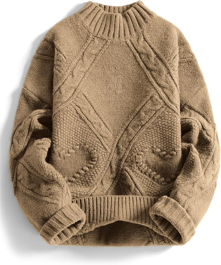 Aelfric Eden Women's Oversized Cable Knit Chunky Sweater Mock Neck Long Sleeve Heart Knit Pullove... | Amazon (US)