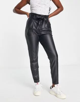 Vero Moda leather look tapered pants in black | ASOS (Global)