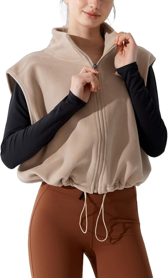 Women's Full Zip Fleece Short Vest Warm Winter Sleeveless Stand Collar Sherpa Crop Coat | Amazon (US)