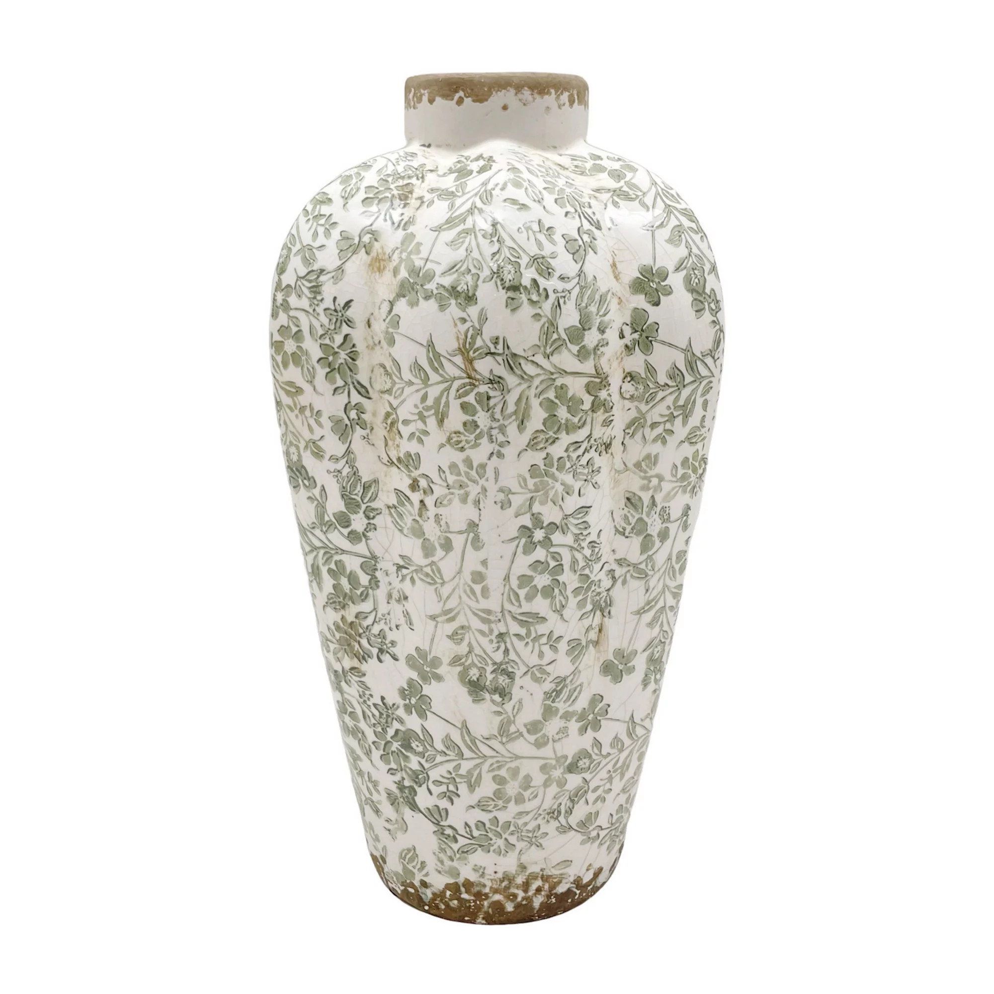 Everyday Decor White Vase With Green Floral | Kohl's