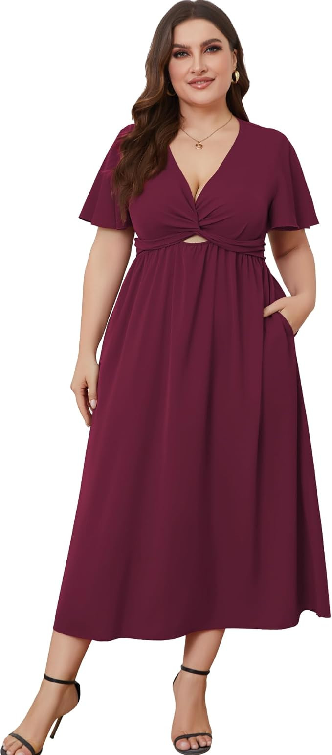 2024 Plus Size Maxi Dress Curvy Women Wedding Guest Cocktail Party Casual | Amazon (US)