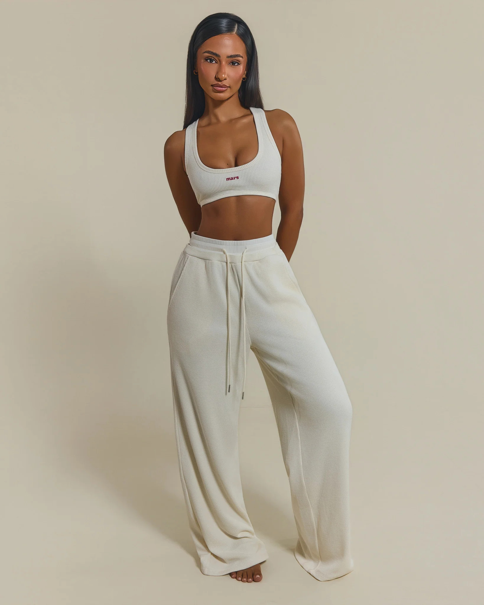 The Waffle Oversized Wide Leg Joggers in Cream | Mars The Label