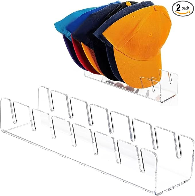 Hat Stand for Baseball Caps, 2 Pack No Install Acrylic Hat Organizer for 14 Baseball Caps, Hat Ra... | Amazon (US)