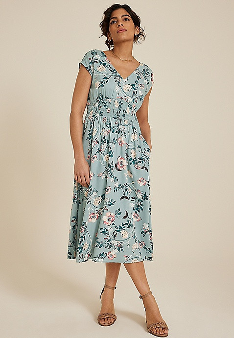 Floral Smocked Waist Midi Dress | Maurices