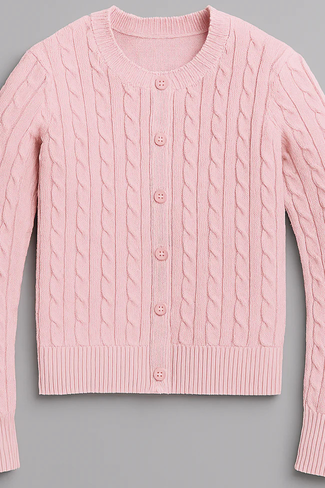 Light Pink Cable Knit Cotton Cardigan | Pearls & Camo