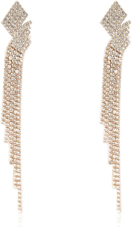 Sparkly Rhinestone Chandelier Drop Statement Earrings - Bridal Wedding Crystal Cubic Dangles Cascade | Amazon (US)