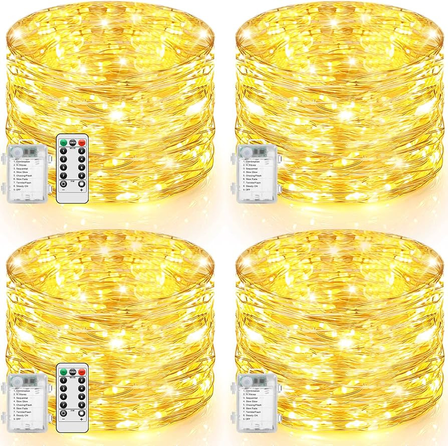 Lakumu 4-Pack 132FT 400LED Fairy Lights, Battery Operated String Lights with Timer & Remote, 8 Mo... | Amazon (US)