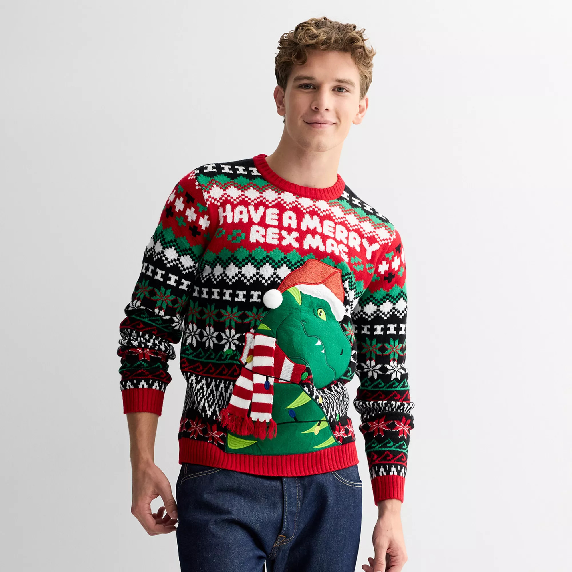 Men's "Merry Rex Mas" Long Sleeve Crewneck Sweater | Kohl's
