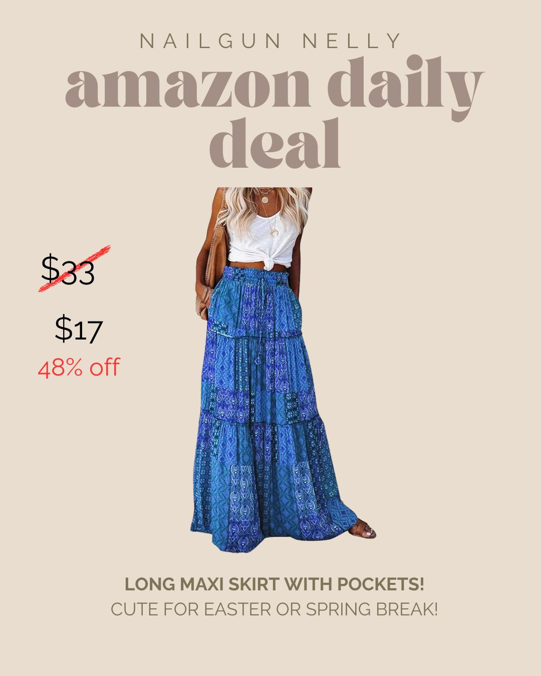 Amazon Daily Deal! 

Long Maxi Skirt with Pockets! 

#Easteroutfit #springbreakoutfit 

 #LTKSeasonal #LTKSaleAlert #LTKStyleTip