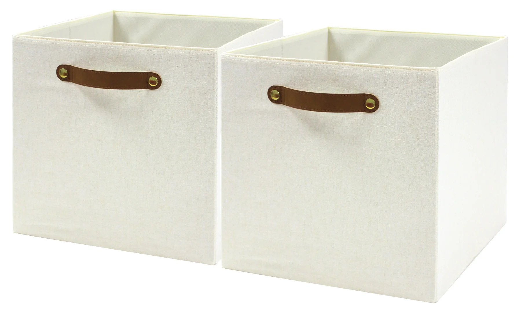 Better Homes & Gardens Fabric Cube Storage Bins (12.75" x 12.75"), Vanilla with Leather Handle, 2... | Walmart (US)