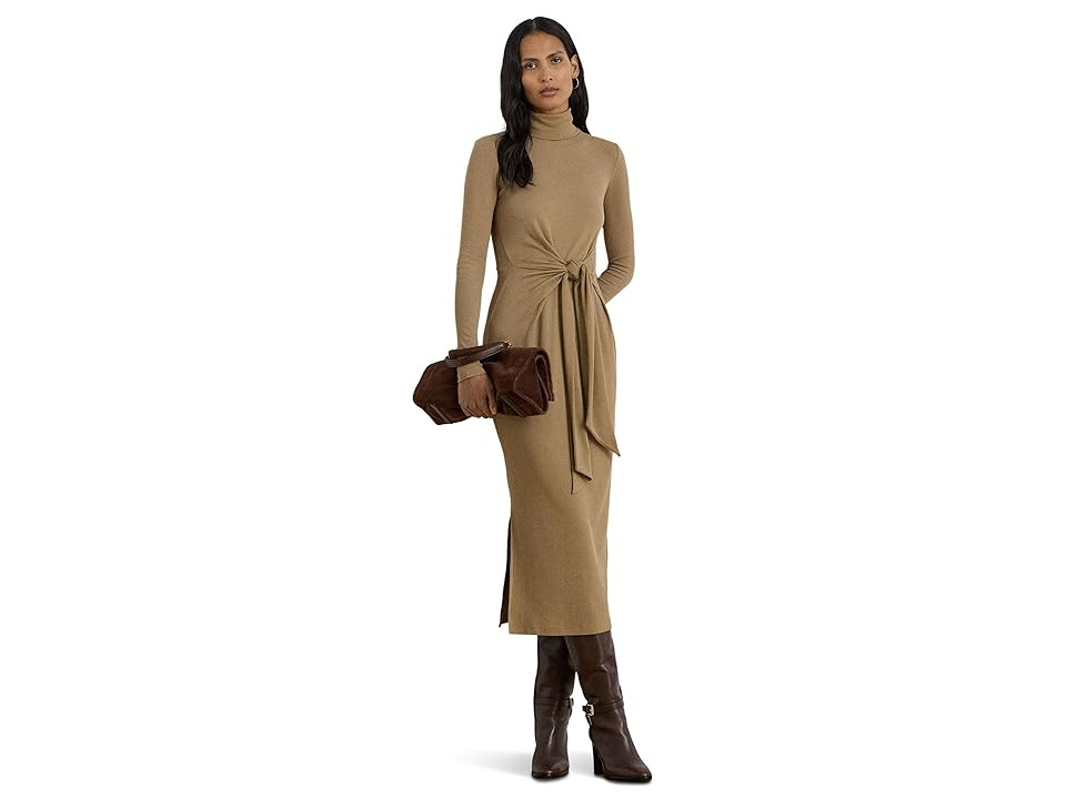 Lauren Ralph Lauren Tie-Front Turtleneck Dress Women's Dress Classic Camel : SM, Cotton/Elastane/Modal | Zappos