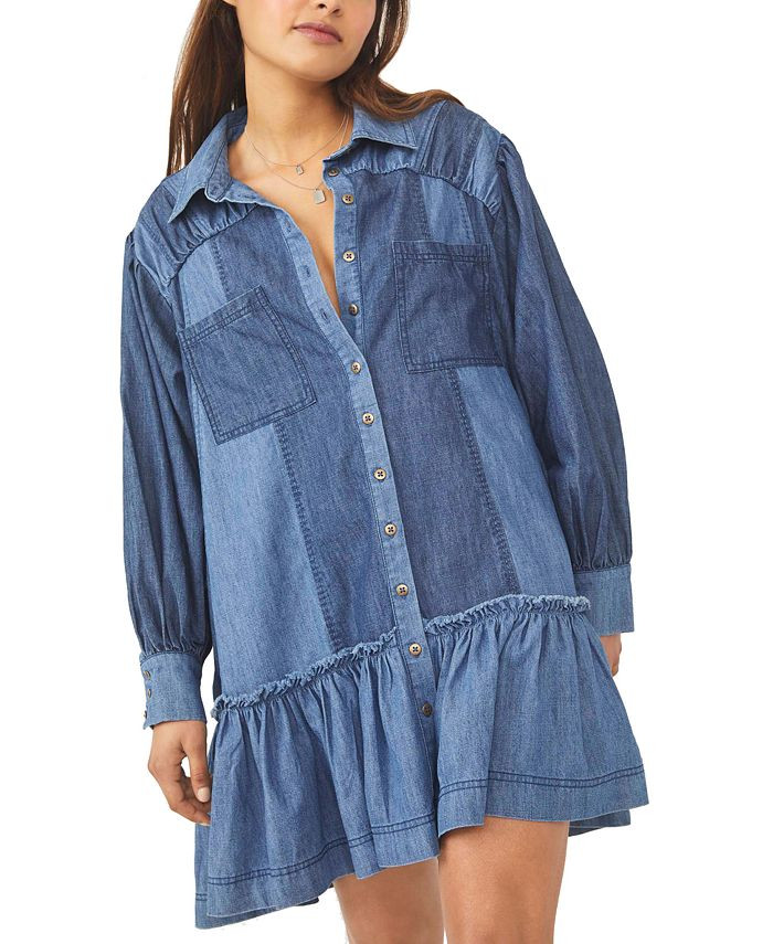 Free People Sunburst Denim Mini Dress & Reviews - Dresses - Women - Macy's | Macys (US)