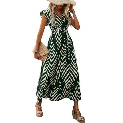Dresses for Women Sleeveless Printed Cap Sleeves A Line High Waist Long Hem Trendy Maxi Dress,Dark green,S | Target