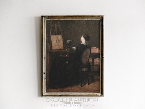 Moody Portrait of a Woman Painting Flowers  Vintage Victorian - Etsy | Etsy (US)