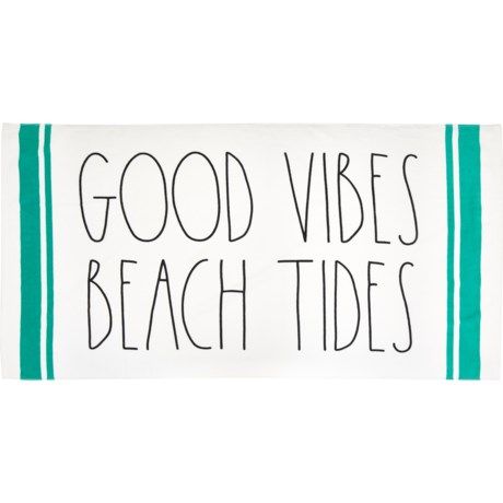 Rae Dunn “Good Vibes Beach Tides” Beach Towel - 36x38", White-Turquoise | Sierra