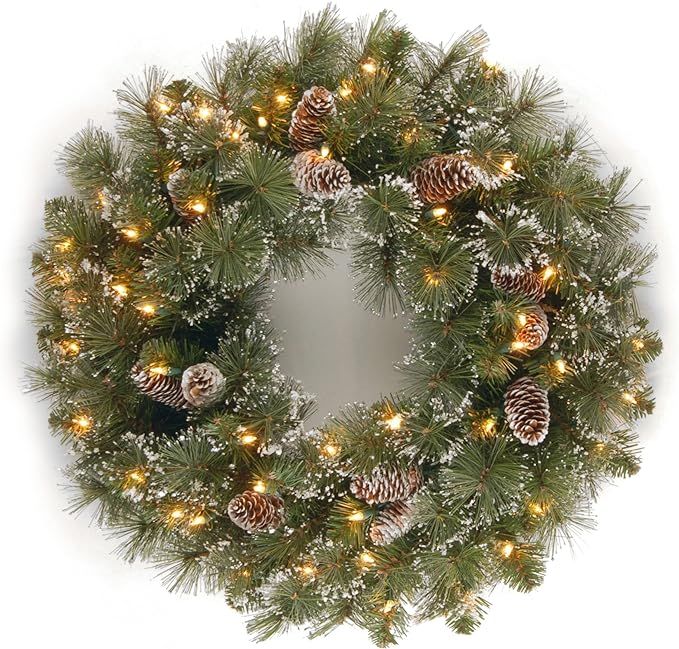 National Tree Company Pre-Lit Artificial Christmas Wreath, Green, Glittery Pine, White Lights, De... | Amazon (US)