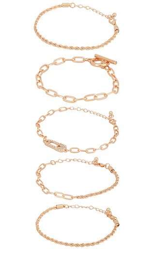 x REVOLVE Safety Pins Bracelet Set in Gold | Revolve Clothing (Global)