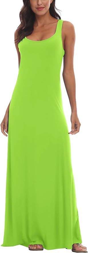 Urban CoCo Women's Scoop Neck Solid Sleeveless Summer Beach Tank Top Casual Maxi Dress | Amazon (US)
