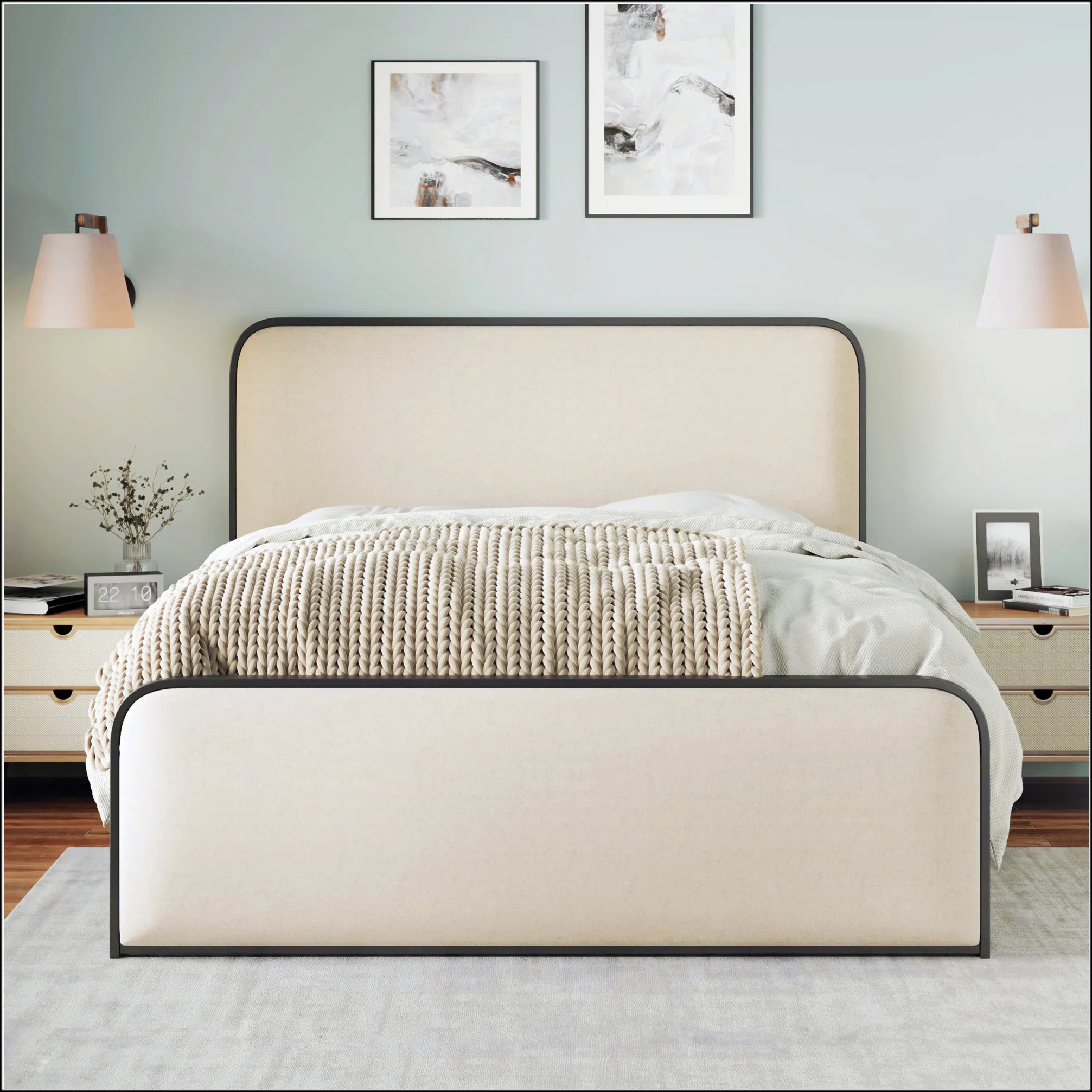Modern Metal Bed Frame With Curved Upholstered Headboard And Footboard Bed With Under Bed Storage | Wayfair North America