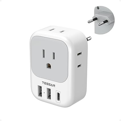 European Travel Plug Adapter USB C, TESSAN International Plug Adapter with 4 AC Outlets and 3 USB... | Amazon (US)