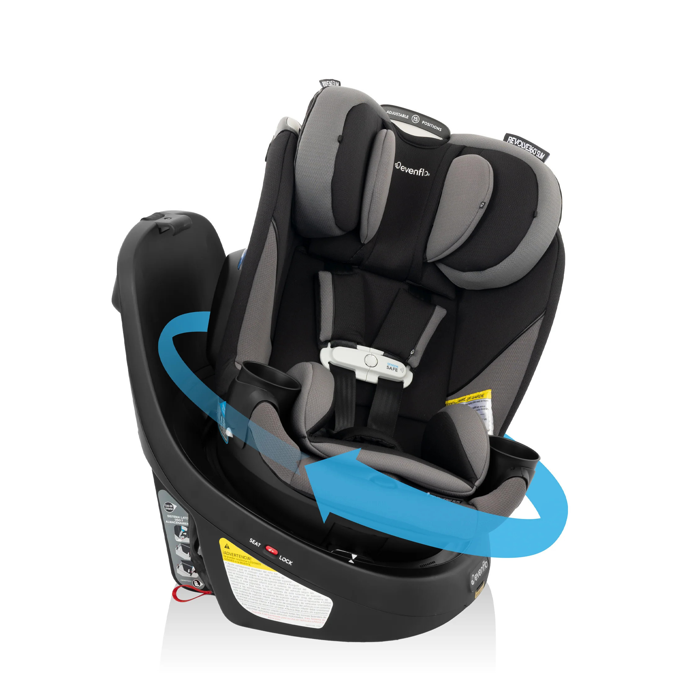 Gold Revolve360 Slim 2-in-1 Rotational Car Seat with SensorSafe - Obsidian Black | Evenflo Company