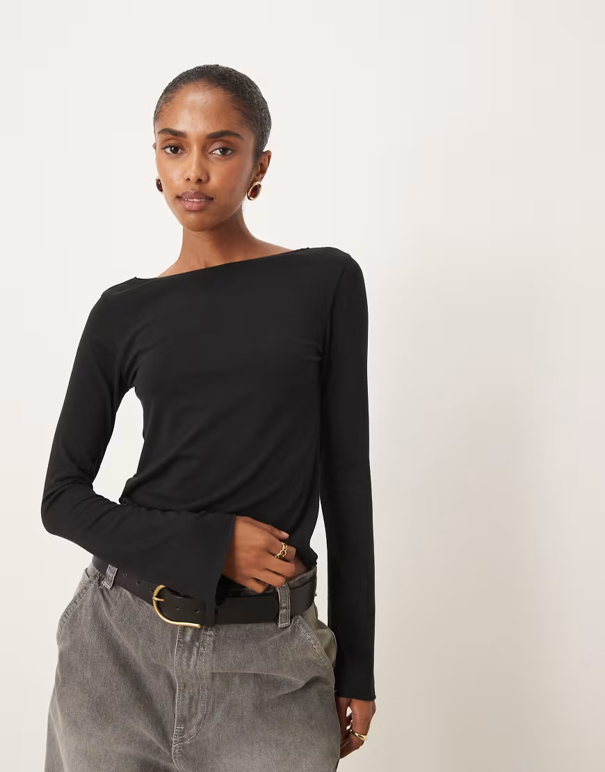 Mango boat neck long sleeve top in black | ASOS (Global)