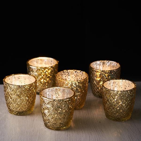 BalsaCircle 6 Gold 3" Assorted Geometric Designs Glass Votive Candle Holders - Wedding Party Rece... | Walmart (US)