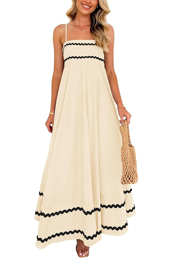 PRETTYGARDEN Women's 2025 Summer Flowy Maxi Dress Casual Sleeveless Spaghetti Strap Ruffle Beach ... | Amazon (US)