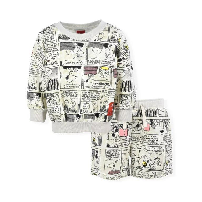 Peanuts Baby and Toddler Boy French Terry Sweatshirt and Shorts Outfit Set, 2-Piece, Sizes 12M-5T | Walmart (US)