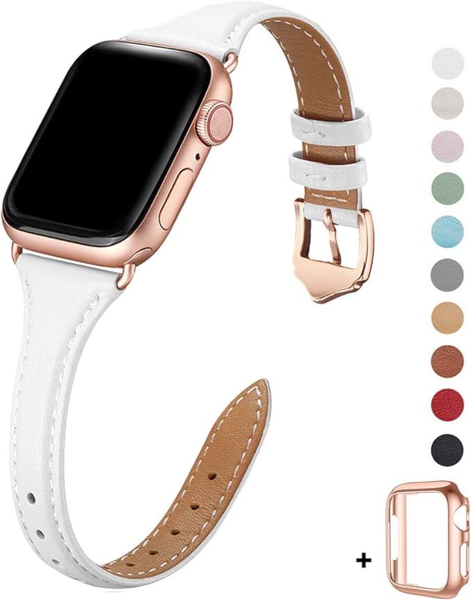 WFEAGL Leather Bands Compatible with Apple Watch 38mm 40mm 42mm 44mm, Top Grain Leather Band Slim... | Amazon (US)