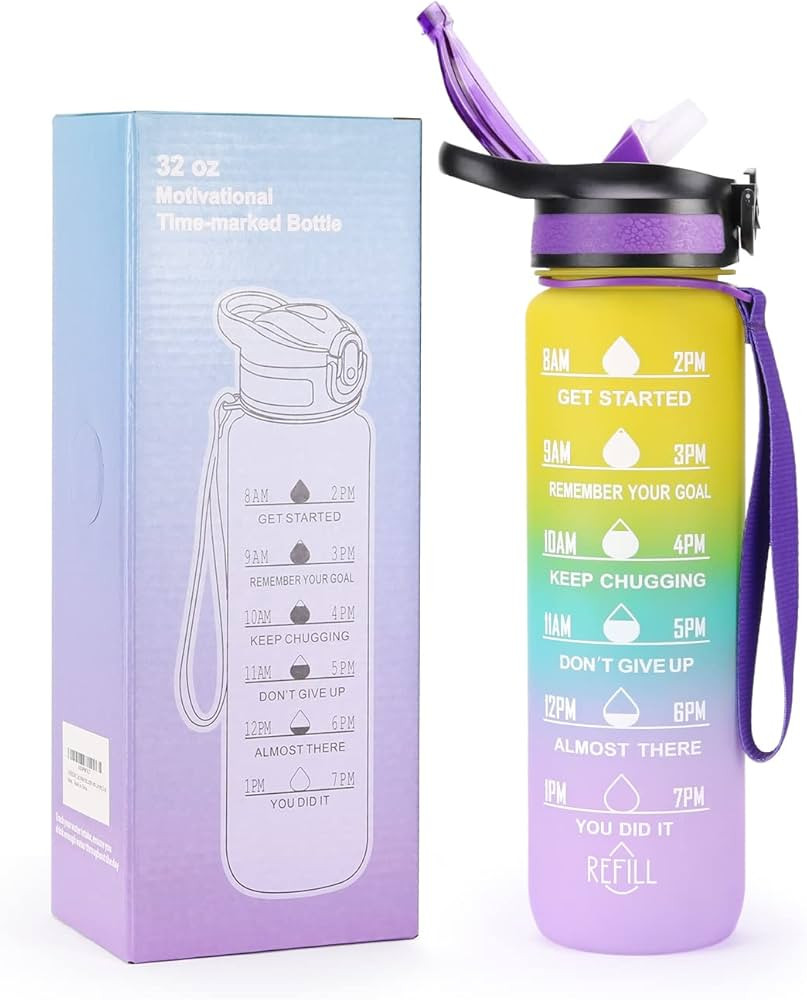 32oz Motivational Water Bottle With Straw, BPA Free Leakproof Bottle For Fitness, Gym, Travel, An... | Amazon (US)