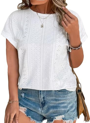 Eytino Women's Plus Size Tops Casual Summer Crewneck Short Sleeve Oversized Tee Shirts,1X White | Amazon (US)